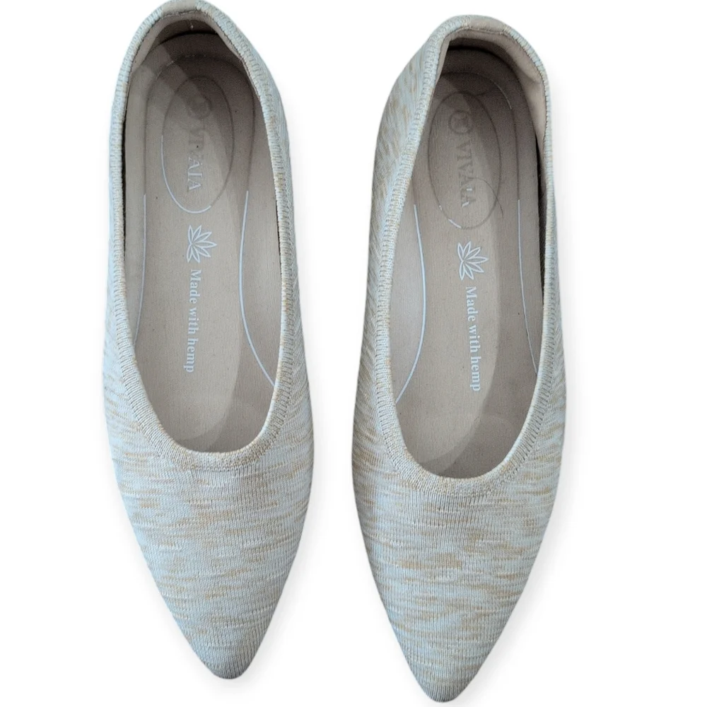 Vivaia Hemp Aria Flats Pointed Toe Dapple Cream Comfort Shoes 40.5
